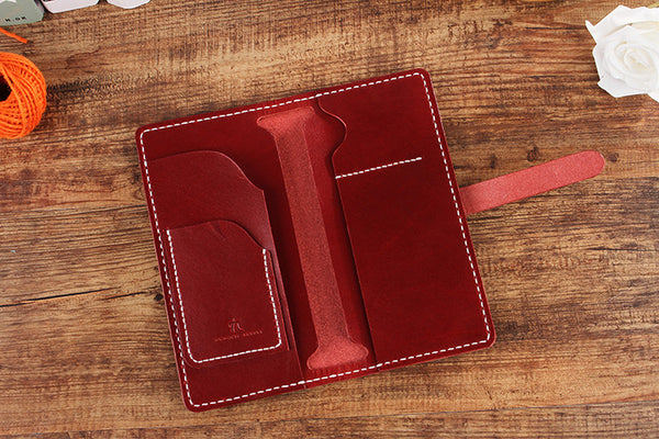 【切線派】牛革二つ折り手作り手縫いパスポートファスナー長財布(008004)