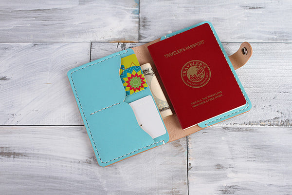 【切線派】牛革二つ折り手作りパスポート短財布(011005)